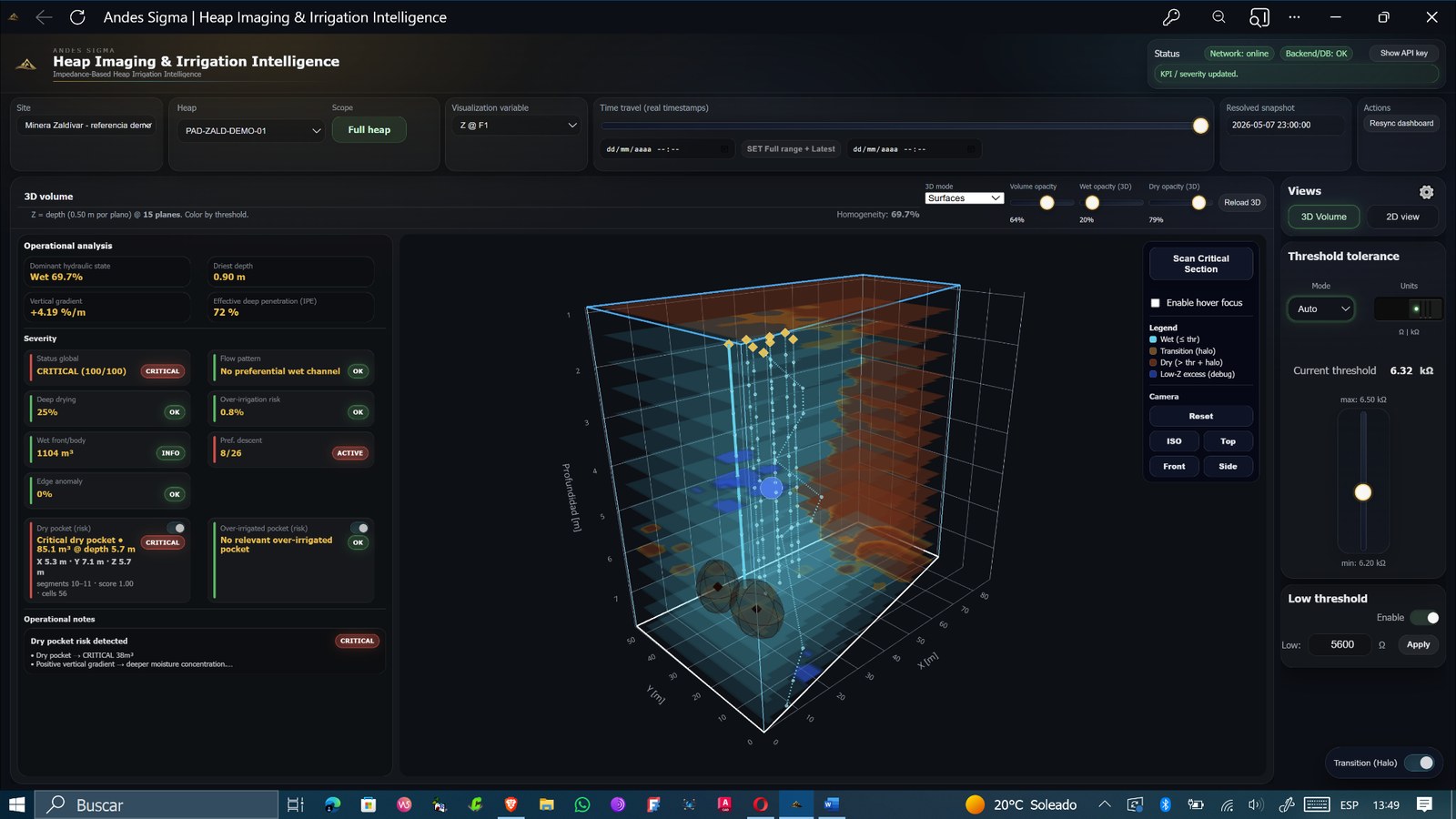 Aplicación Andes Sigma Heap Imaging & Irrigation Intelligence