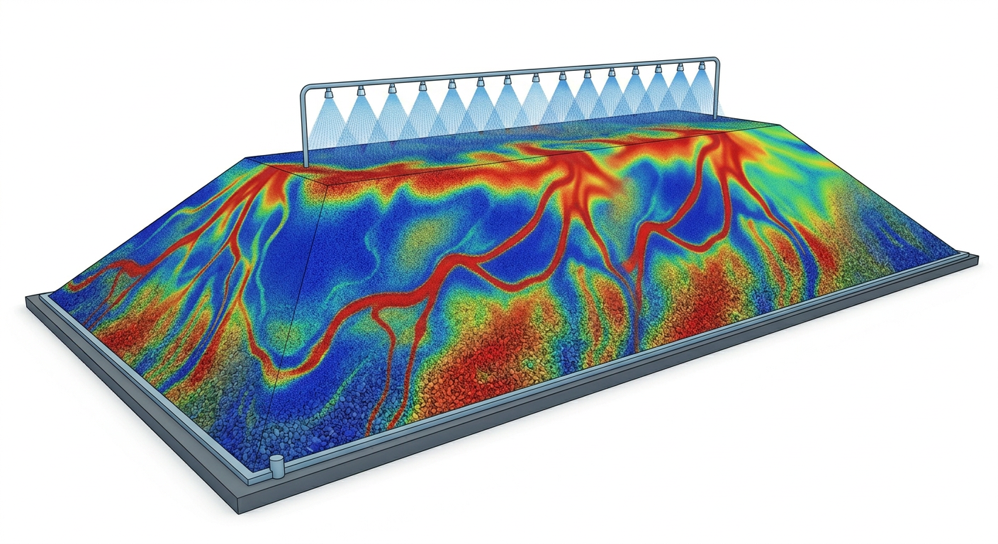 Heap leaching hydraulic diagnosis